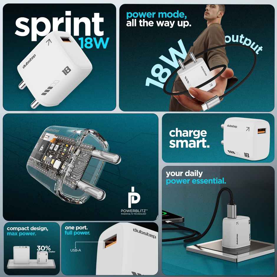 Dubstep Sprint 18W Superfast QC Wall Charger | Adaptor Only | White