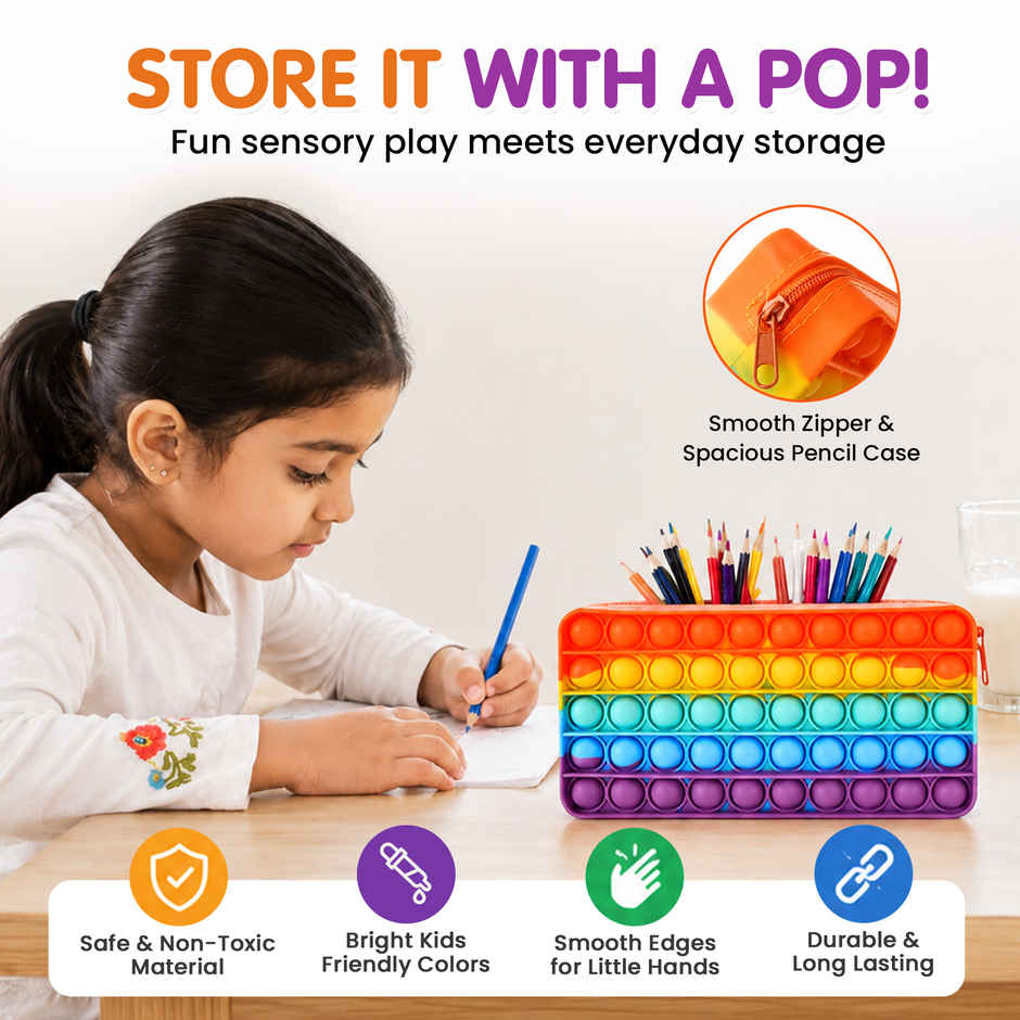 Kidology Pop It Fidget Pencil Pouch Toy | Multicolour