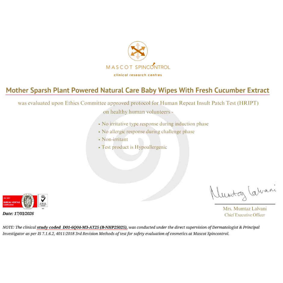 Mother Sparsh Plant Powered Baby Wipes - Natural Cucumber Extract