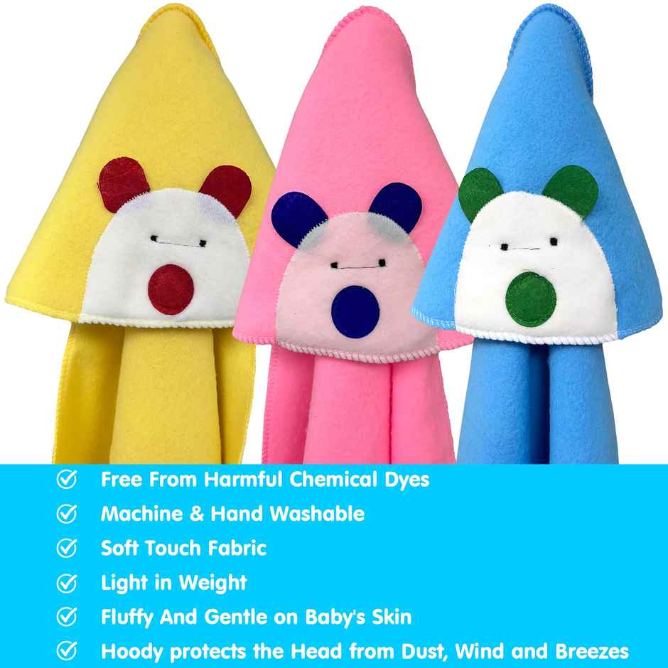 OYO BABY Premium 3 Hooded Blanket for Baby (Pink + Blue + Yellow) 0-24 months