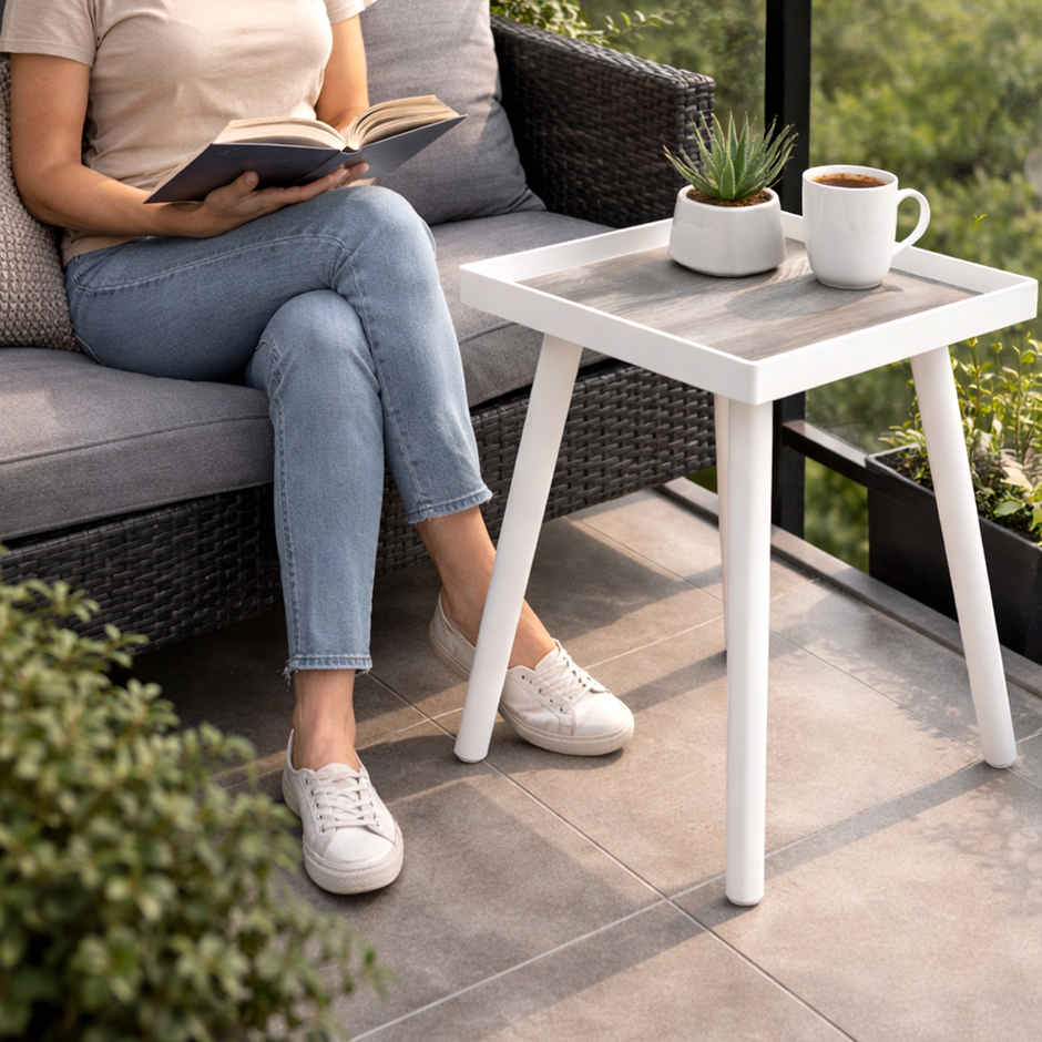 Nayasa Square Side Table Plastic Bedside Table | Grey