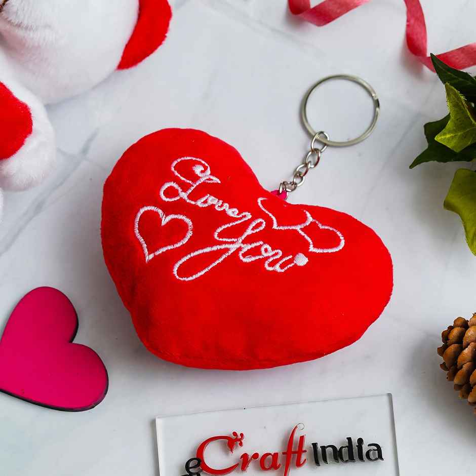Heart Shape Love You Cushion Keychain | Red White | EcraftIndia