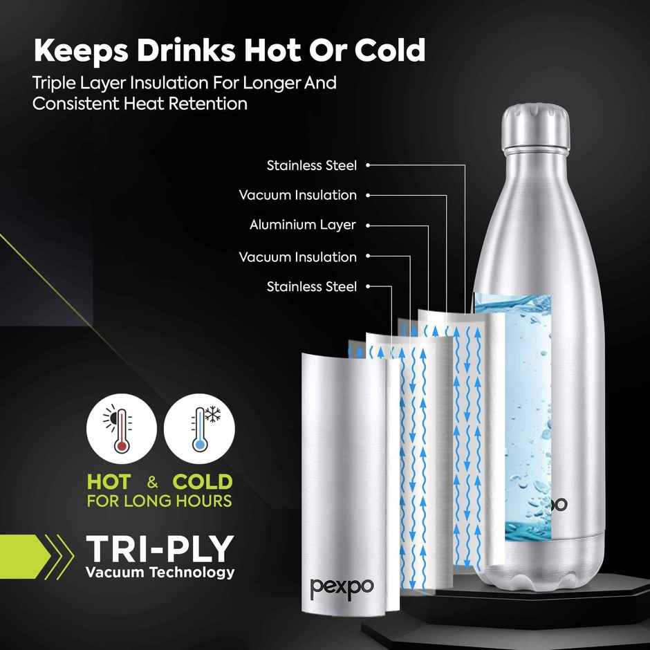 Pexpo Stainless Steel Electro 24 Hrs Hot & Cold Vacuum Flask With Jute Bag Bottle | Silver | 1.5 L