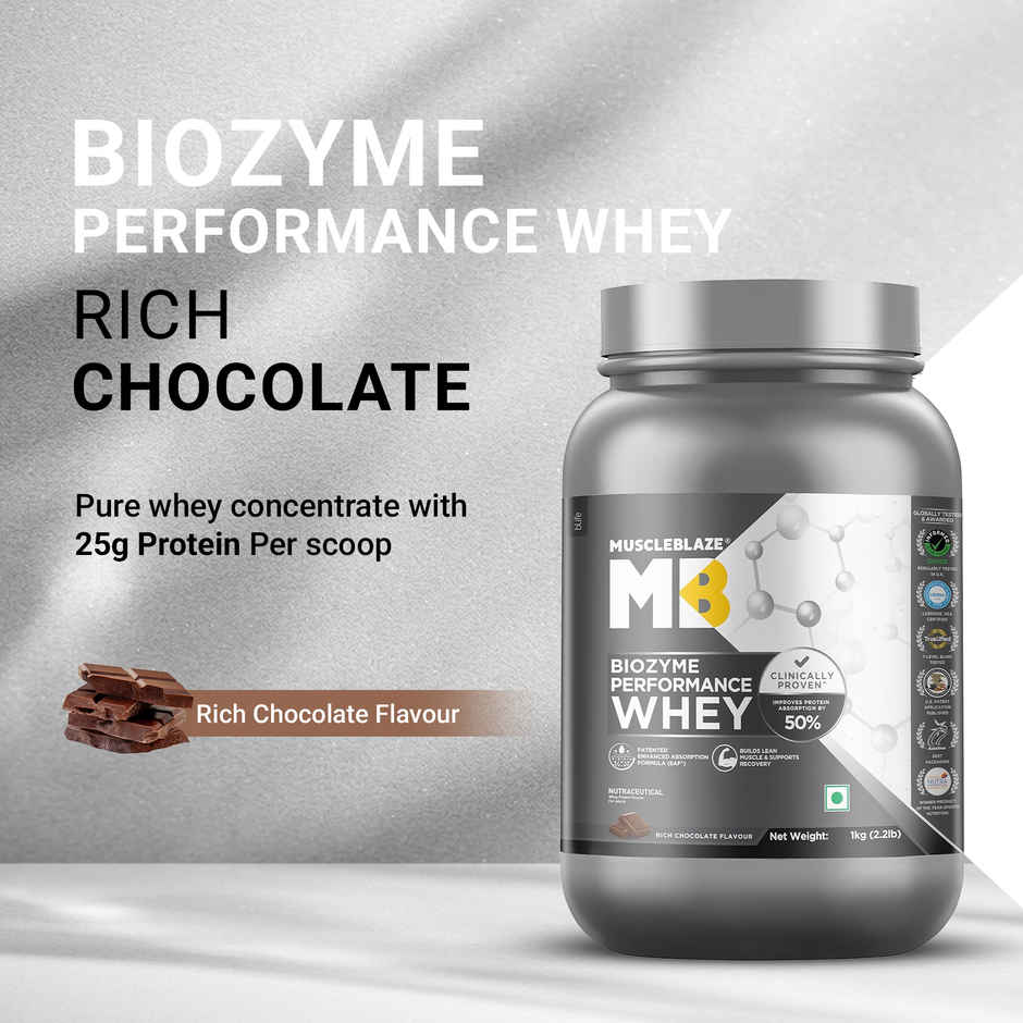 MuscleBlaze Biozyme Performance Whey Protein Powder (Rich Chocolate)