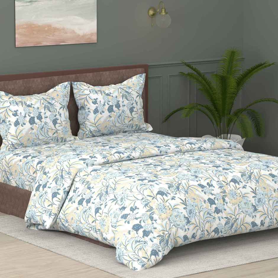 Raymond Microfiber Double Size Bedsheet Set | Floral | White | 100 in x 90 in