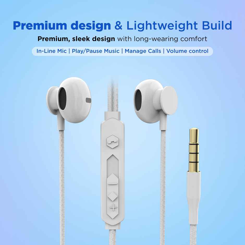 Aroma HF507 - 3.5mm Jack Clear Hi-Fi Sound With Volume Control Wired Earphone | White