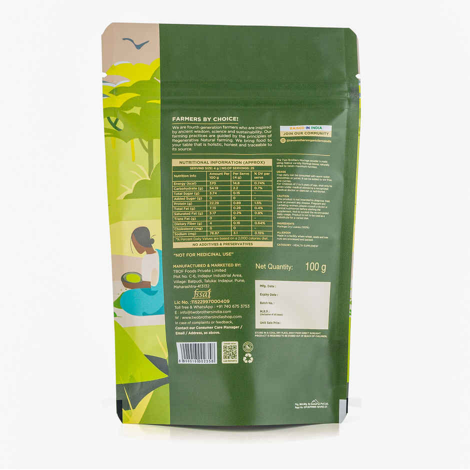 Two Brothers Moringa Powder, Chemical-Free Lab-Tested