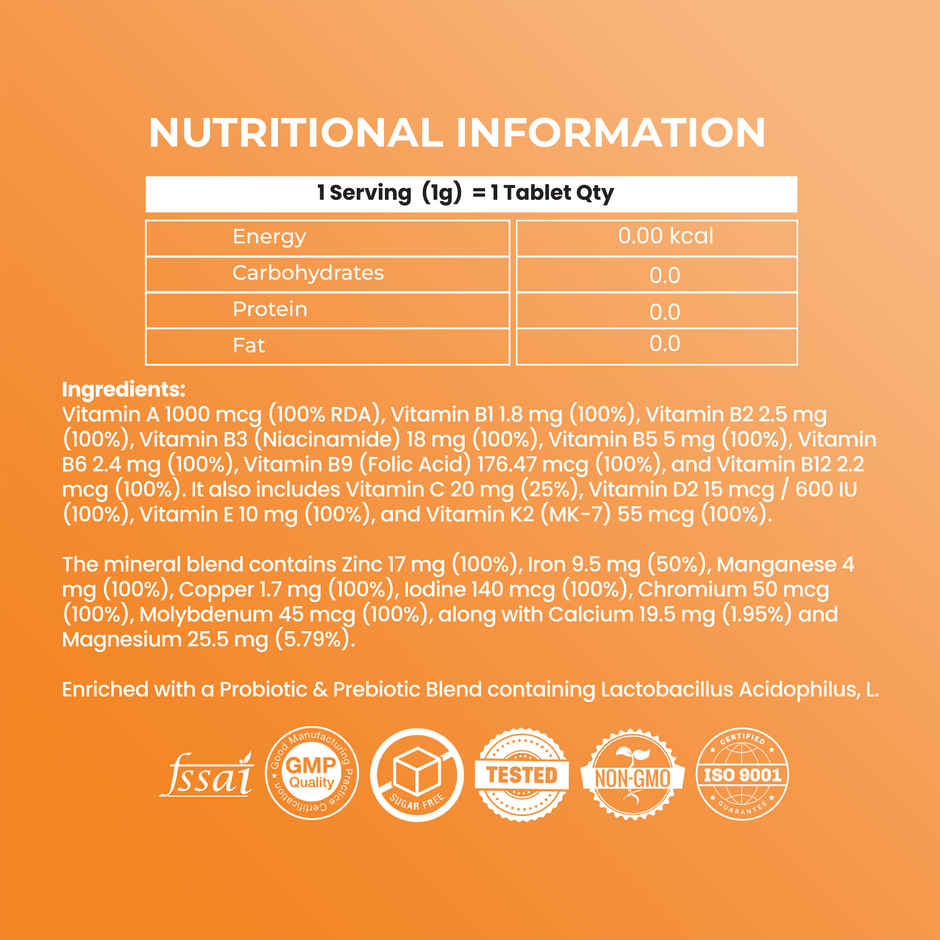 OYB Multivitamin with 24 Nutrients, Probiotics & Herbs | 60 Tablets | OYB Daily Top-Up