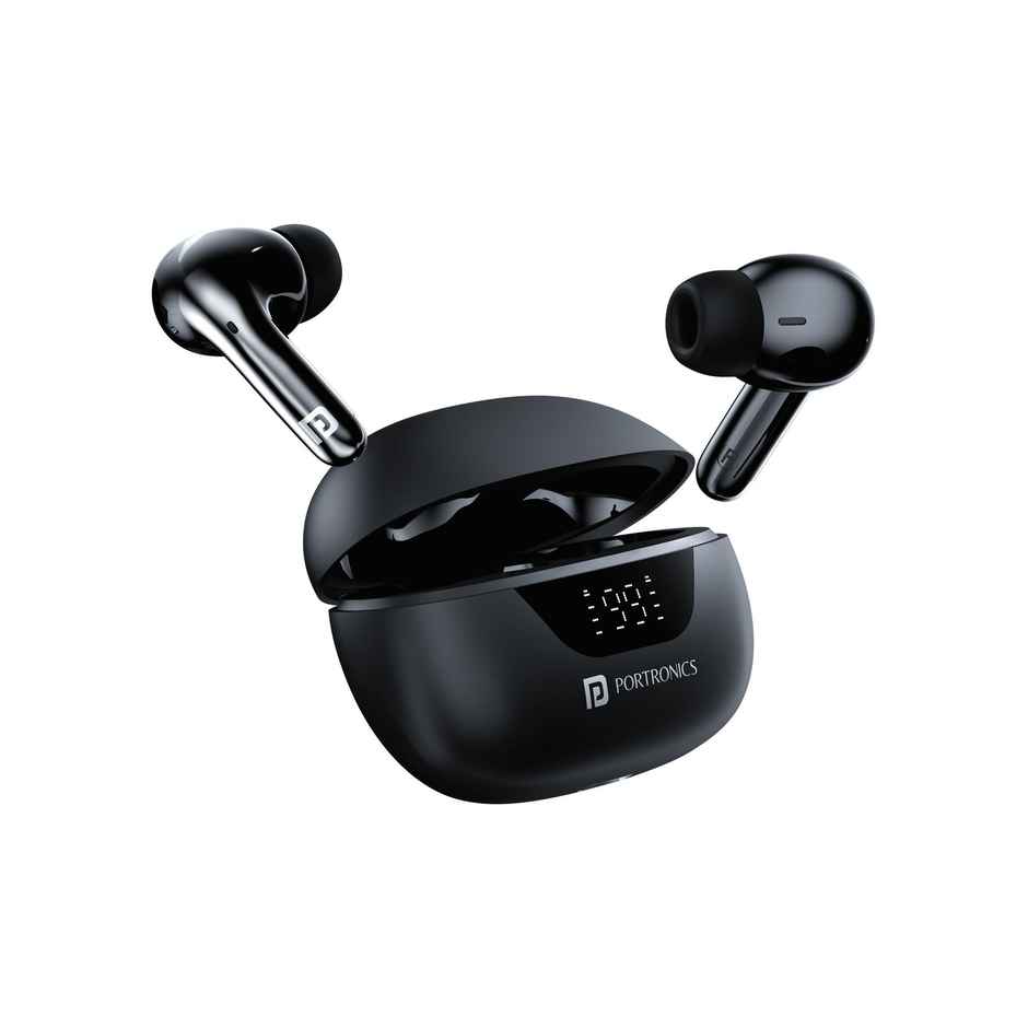 Portronics Harmonics Twins 28 ANC TWS in Ear Earbuds with Smart Touch Control, 50 Hours Playback, Quad Mic ENC, Low Latency, 13mm Dynamic Driver, IPX 5 Water Resistant, Fast Type C Charging - Black