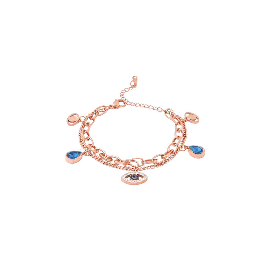 Yellow Chimes Rose Gold Evil Eye Bracelet - Crystal Charm for Women