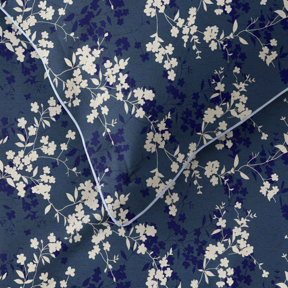 Raymond Home 120 GSM Hazel Floral Double Bedsheet with 2 Pillow Covers Blue