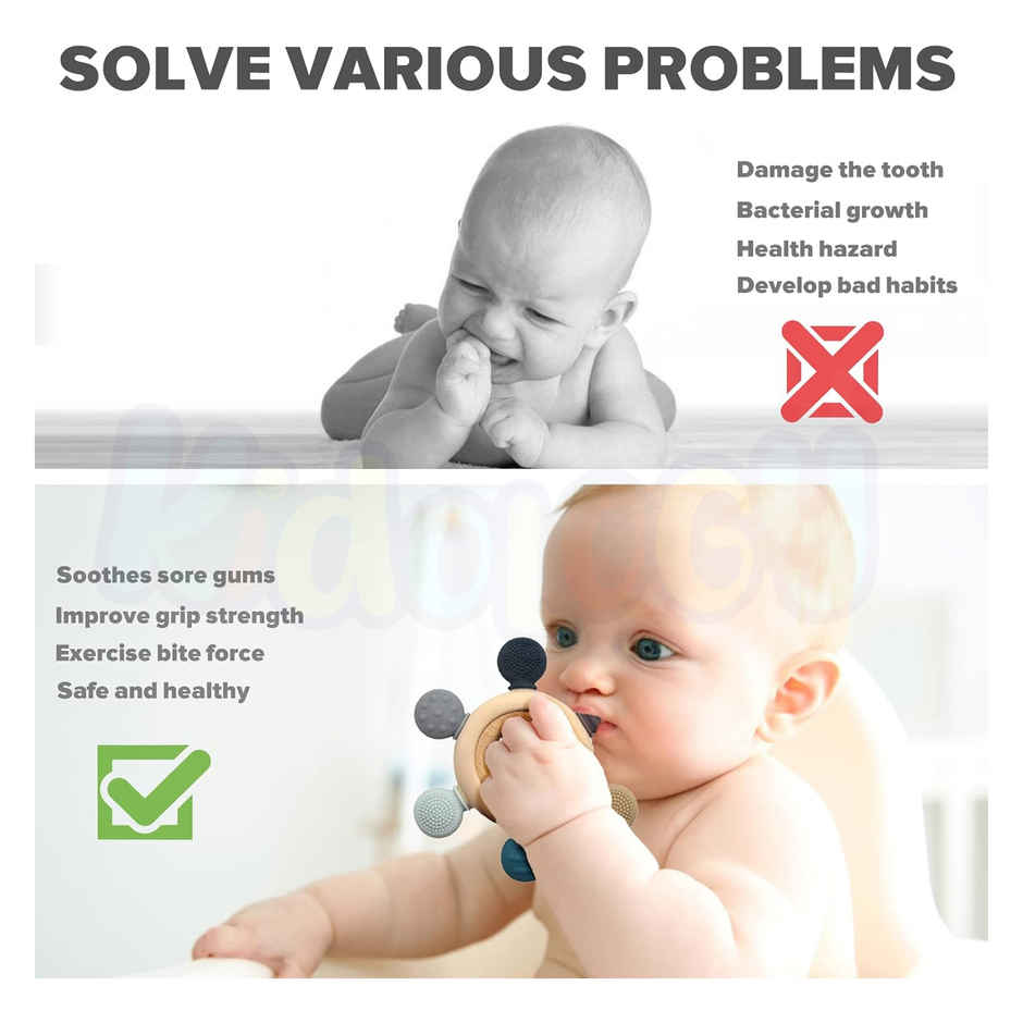 Kidology Silicone & Wood Ring Teether | Multicolour