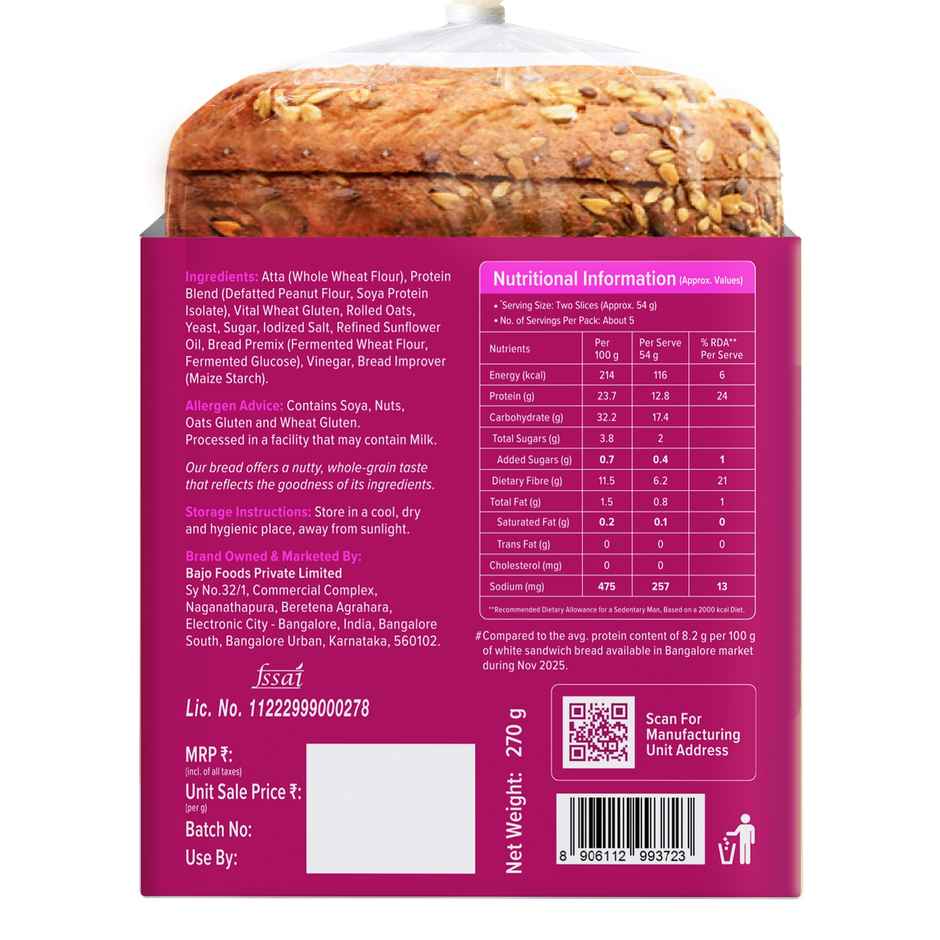 Protein Chef Double Protein Bread (64g Protein), Multigrain Bread
