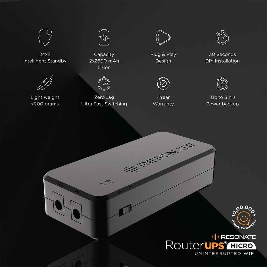 Resonate RouterUPS 12V1A , Upto 3 hours Backup - Micro