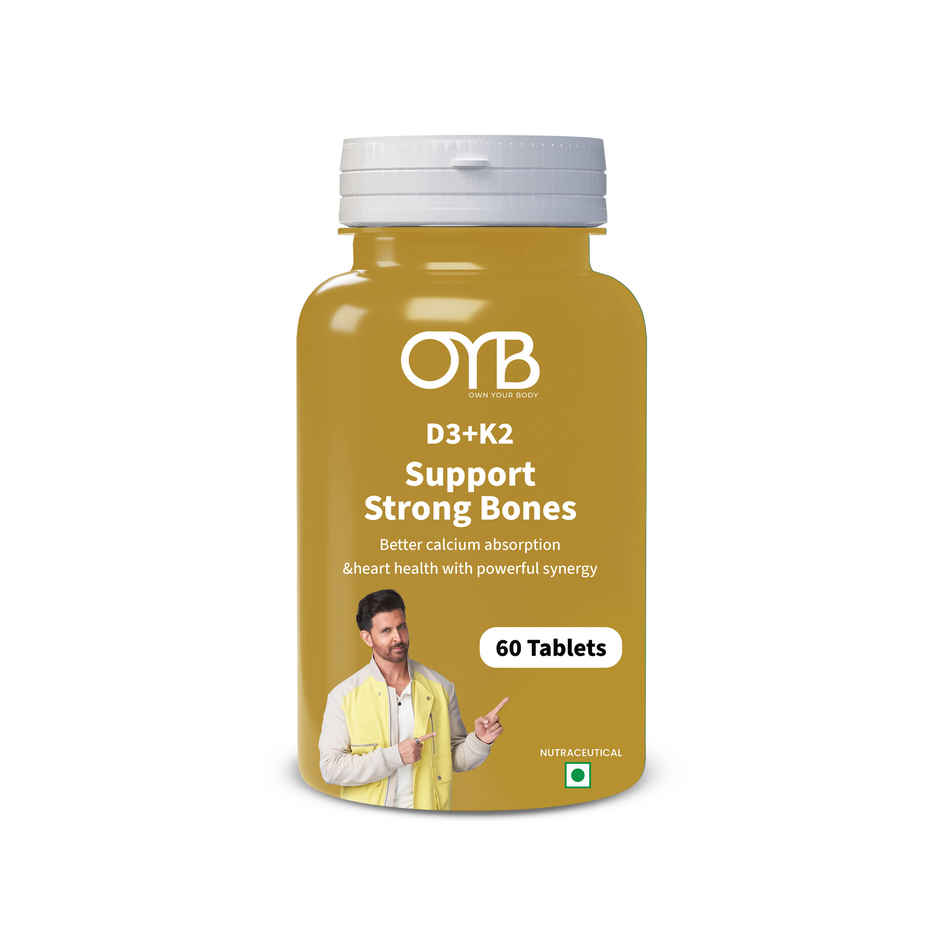 OYB D3 + K2 for Bone & Heart Health with D3, K2 MK-7 & Calcium | 60 Tablets | OYB D3 + K2