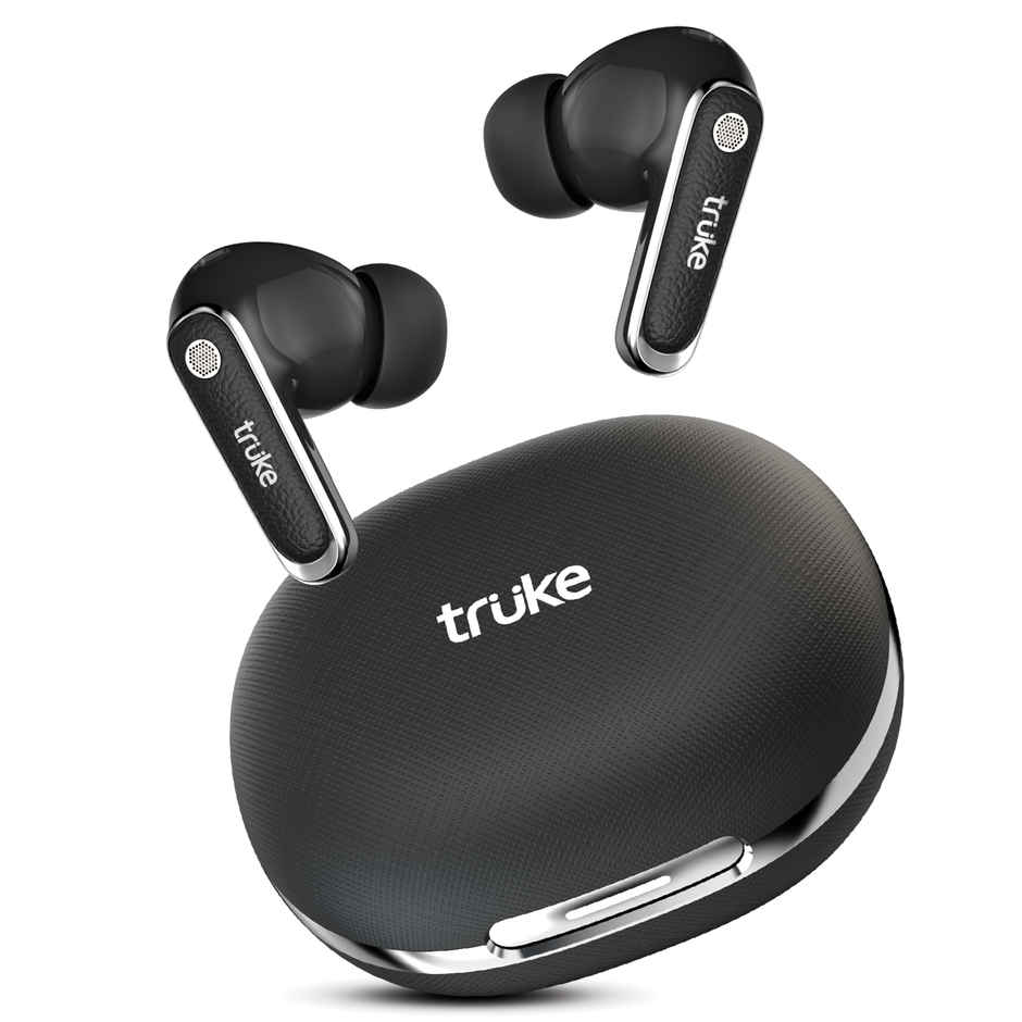 Truke Mega 12 Buds with 70H Playtime Leather Textured Finish Spatial Audio 13mm Drivers Ash Black
