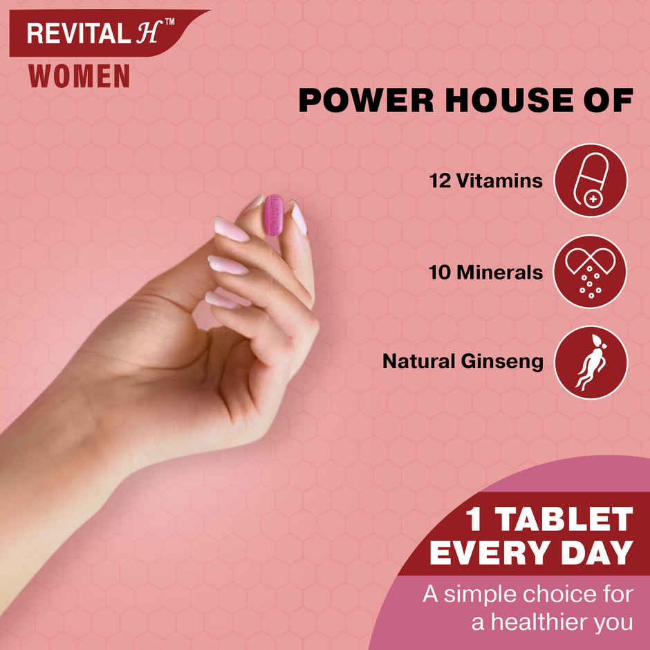Revital H for Woman with Multivitamins,Calcium& Natural Ginseng for Daily Immunity(30 Tablets)
