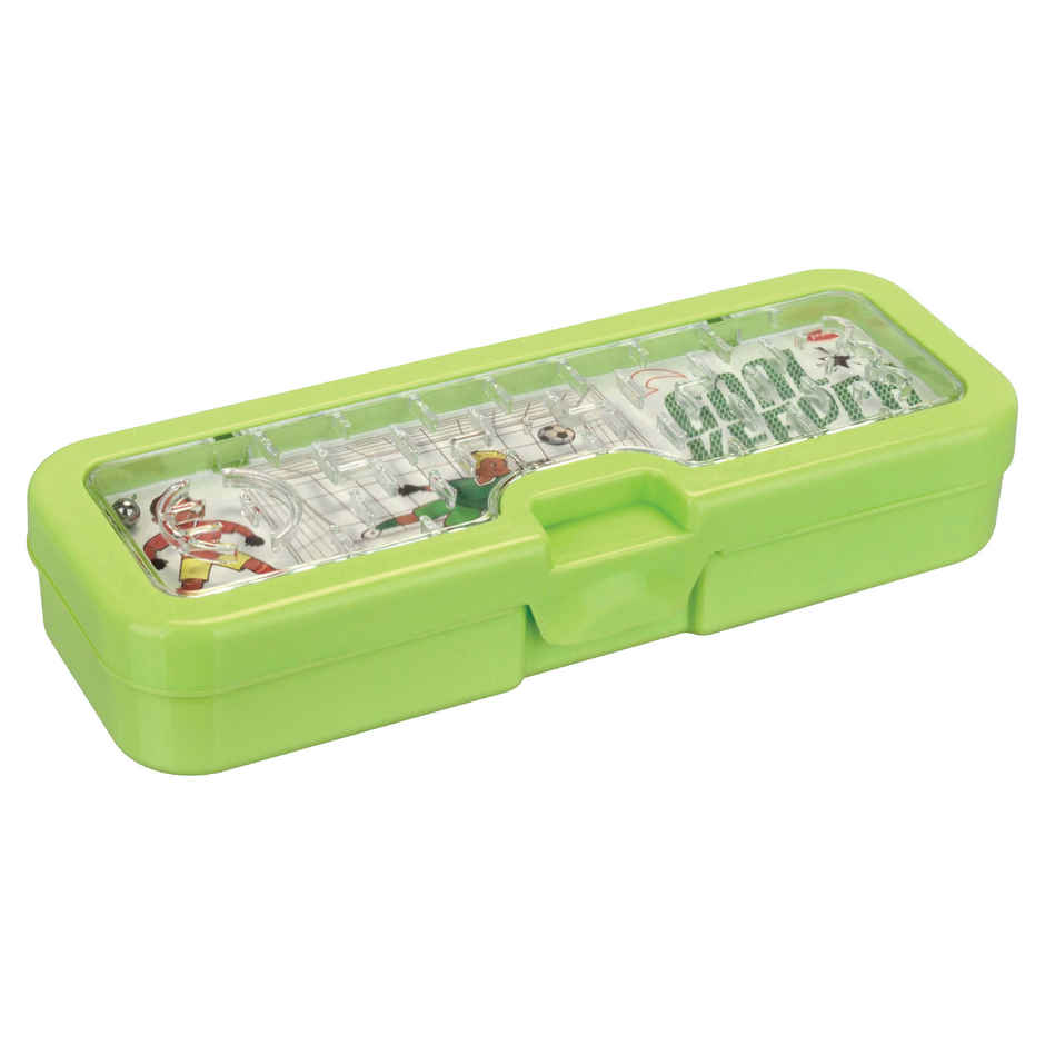 PRATAP Goal Keeper Big Pencil Box with Partition Tray | 3 Balls in a Maze Game | Green