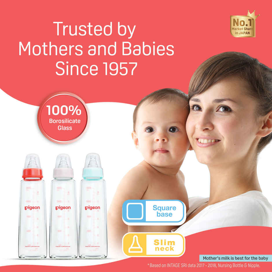 Pigeon Baby Care Glass Feeding Bottle | 240ml | Pale Blue Nipple L