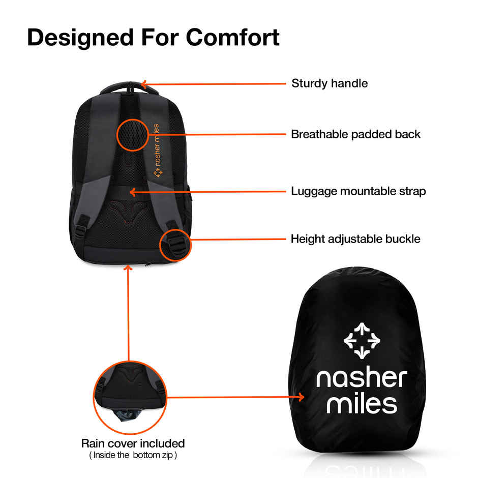 Nasher Miles Tetris Polyester Laptop Backpack with Rain cover | Black - 36 L
