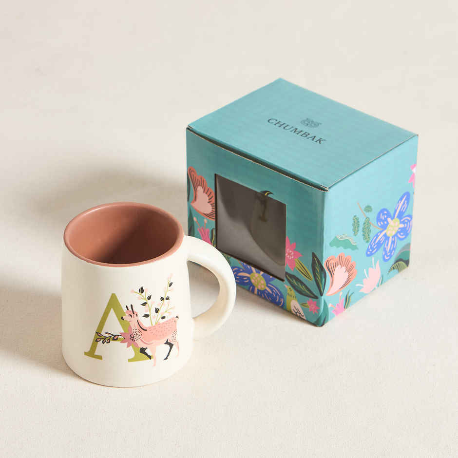 Chumbak A Alphabet Ceramic Mug | Off-White & Brown