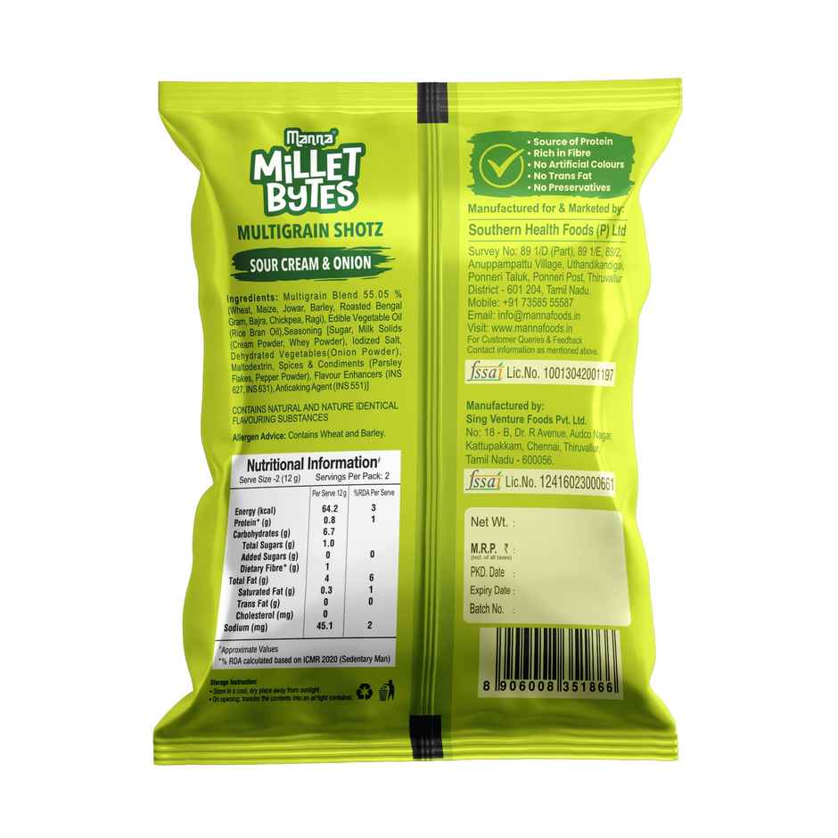 Manna Millet Bytes - Multigrains Shots - Sour Cream & Onion