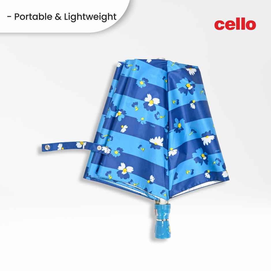 Cello Megha 21 Inch 2 Fold Mix Print Umbrella | Silver Navy Blue