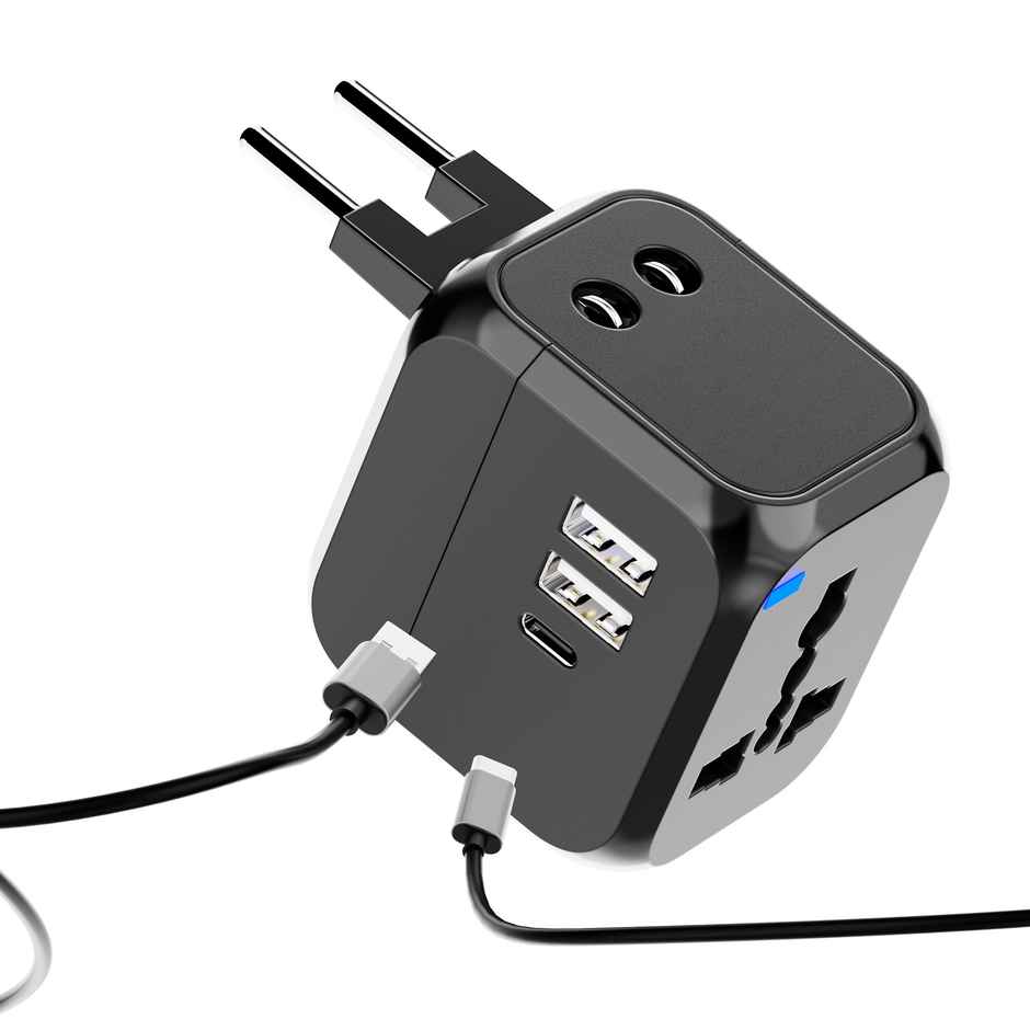 Dubstep Voyager 25W Universal Travel Adapter with Dual USB-A & Type-C Port (Black)