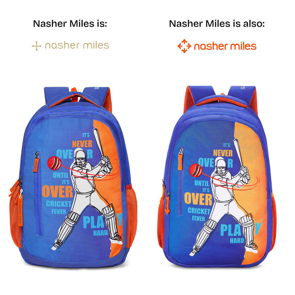 Nasher Miles Cricket Fever Backpack- Unisex-3 Compartment College Bag- Blue- 45L