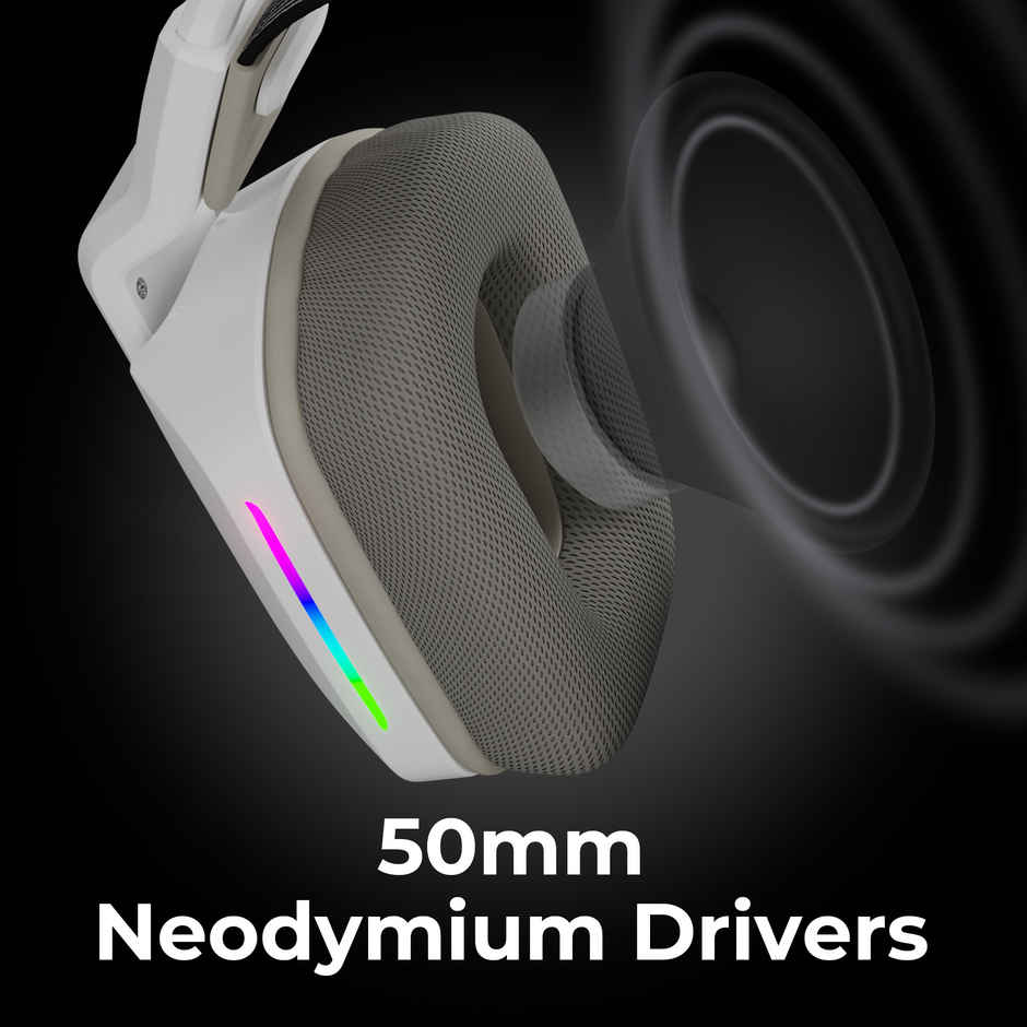 Zebronics Havoc Premium Gaming Over Ear Wired Headphone With Dolby Atmos Subscription (White)