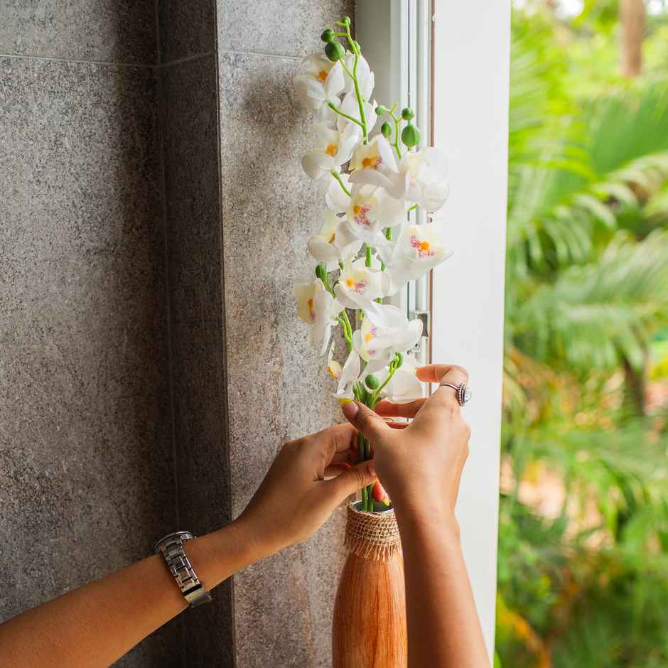 10club Artificial Orchids Flower - Single Stem- White