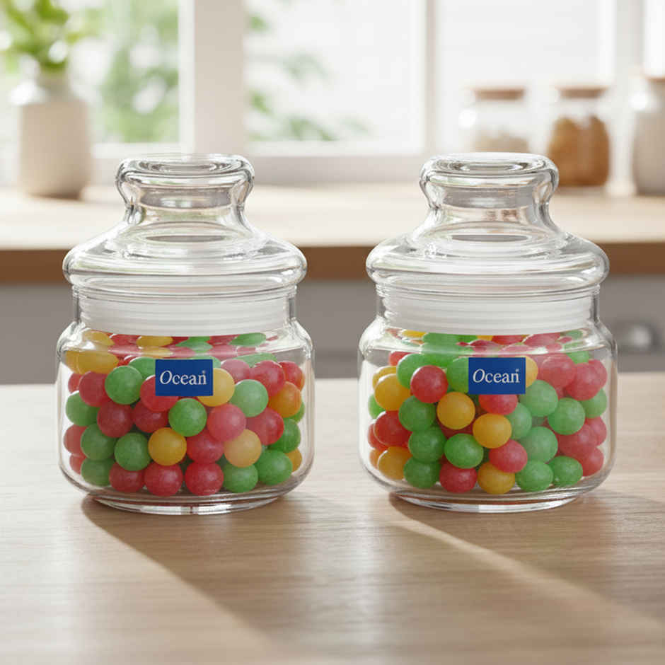 Ocean Pop Glass Jar Set With Glass Lid (325Ml, 2Pcs)