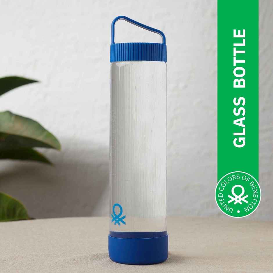 United Colors of Benetton Glass Water Bottle Silicone Base Leakproof BPA Free Durable