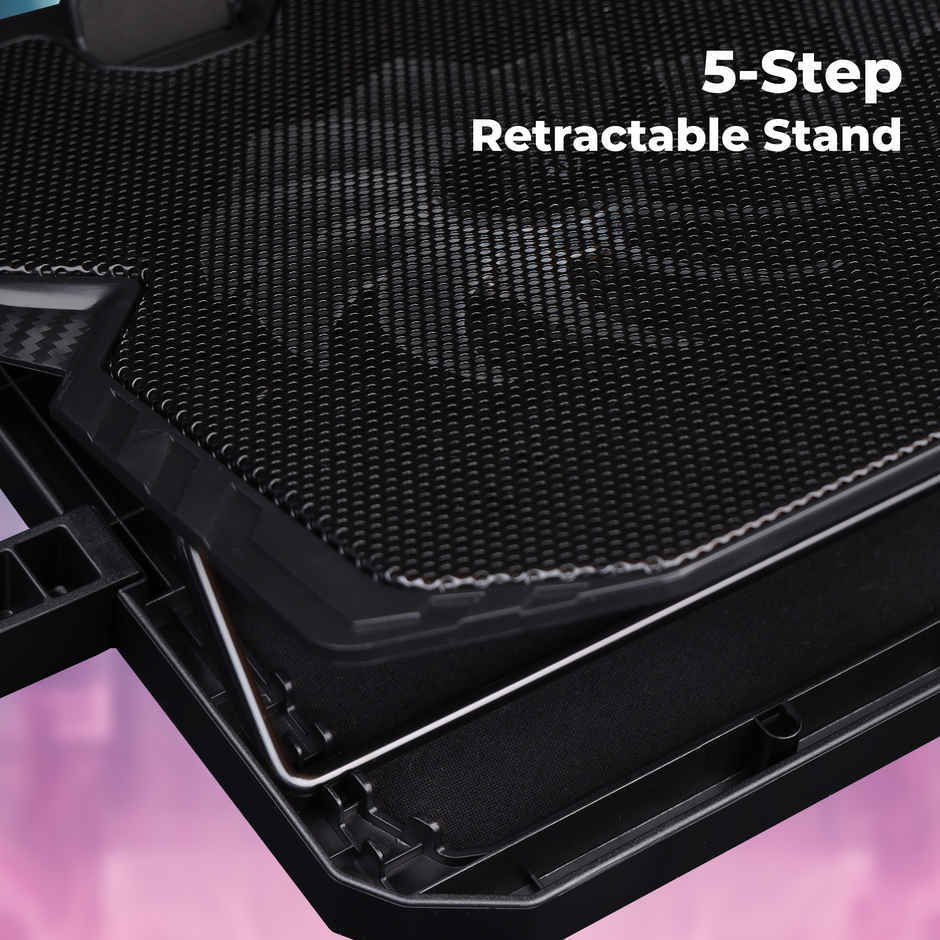 Zebronics NC5500D Powerful Laptop Cooler with Dual 125mm Fans, Silent Operation, Adjustable Fan Speed, Display, Controls, USB, 5 Step Retractable Stand and Mobile Holder - Black