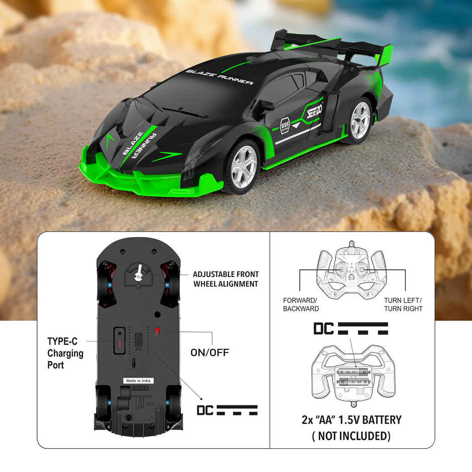 SEEDO Fast Remote Control Car 1:18, 27 MHz,Type-C Rechargeable, Fast Speed Blaze Runner Car | Green