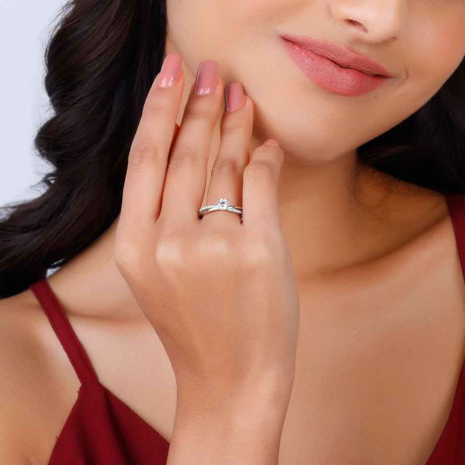 Giva Silver Zircon Layered Ring