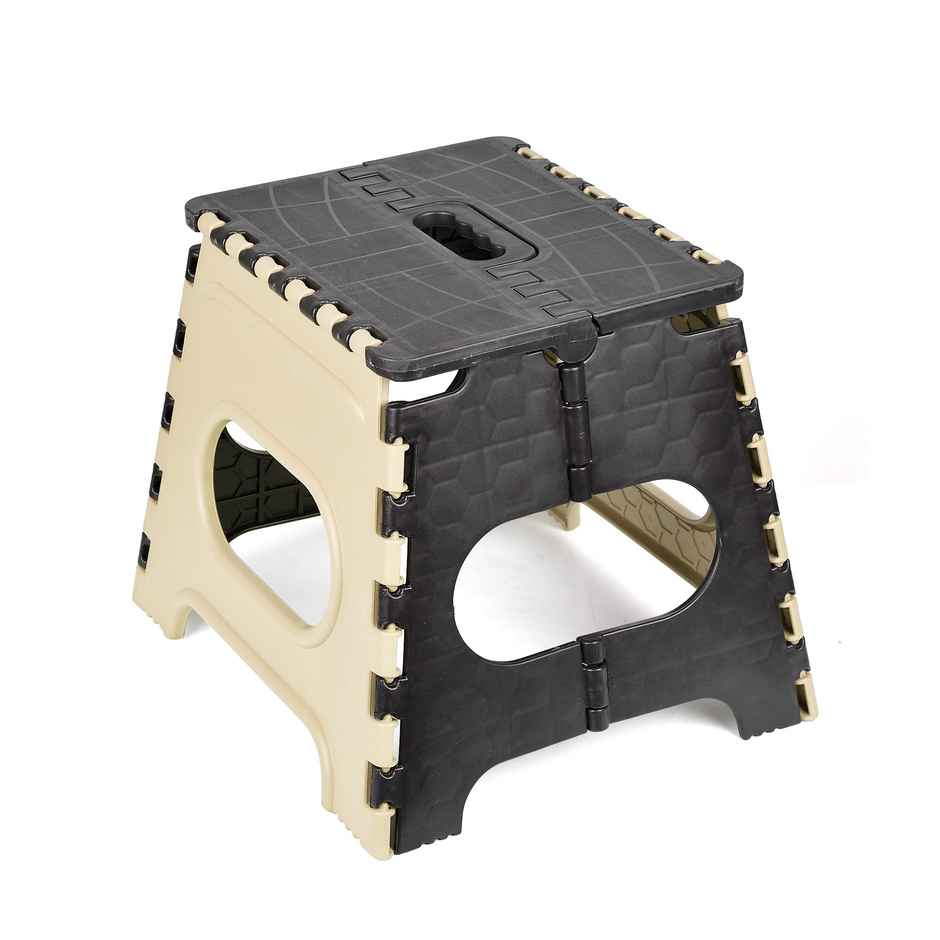 Kuber Industries Foldable Stool | Collapsible Camping Chair for Outdoor | Small | Cream & Black