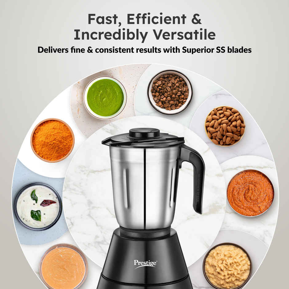 Prestige Apex 500 Watts Mixer Grinder, Super Efficient SS Blades, Black, 2Y Warranty, ISI Certified