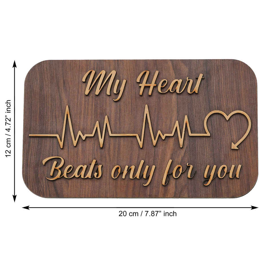 eCraftIndia Brown "My Heart Beats Only For You" Wooden Valentine's Day Showpc with Stand