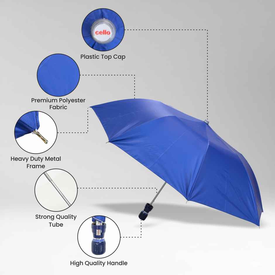 Cello Varsha 21 Inch 2 Fold Mix Mono Silver Umbrella | Royal Blue