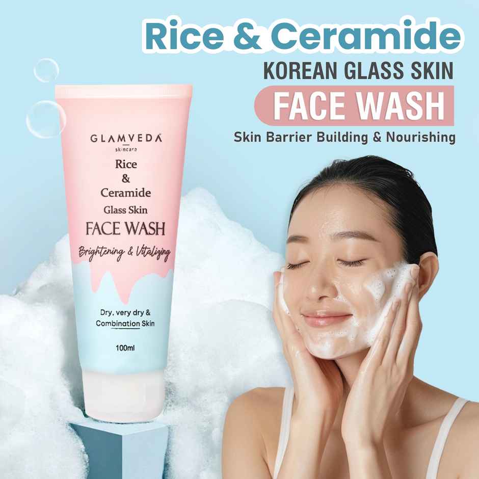 Glamveda Rice & Ceramide Face Wash | Gentle Cleanser for Dry & Sensitive Skin