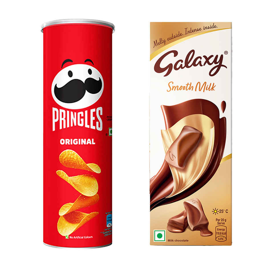 Pringles Potato Chips Original Flavour | Crunchy & Classic (107g) & Galaxy Smooth Milk Chocolate Bar (56g) Combo