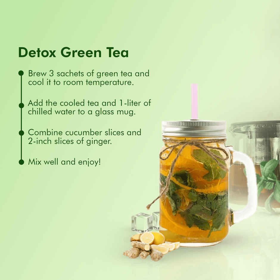 Eco Valley Organic Green Tea- Ginger Mulethi Lemon| Boost Energy, Helps Burn Body Fat| Zero Calories