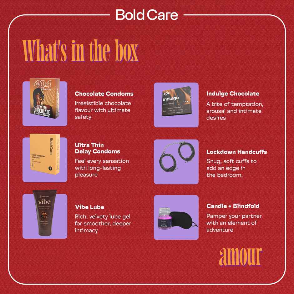 Bold Care Amour Valentine Gift Kit - Sex Chocolate|Hand Cuff|Condoms|Lube |Blindfold|Candles