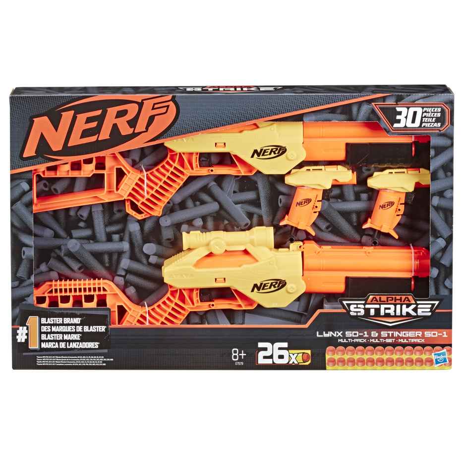 Nerf 30-Piece Nerf Alpha Strike Lynx SD-1 & Stinger SD-1 | 4 Blasters | 26 Nerf Elite Darts | Toy Gun