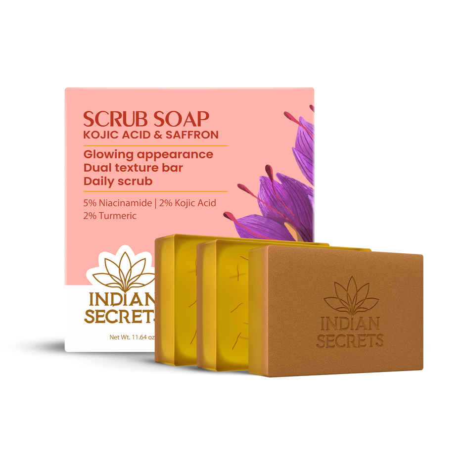 Kojic Acid & Saffron Detan Scrub Soap | Brightens Skin, Removes Tan, Dark Spots & Pigmentation