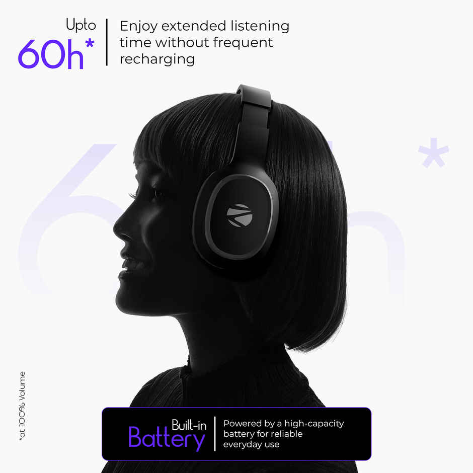 ZEBRONICS THUNDER Bluetooth 5.3 Wireless Headphones with 60H Backup, Gaming Mode, Dual Pairing, ENC, AUX, Micro SD, Voice assistant, Comfortable Earcups, Call Function - Black