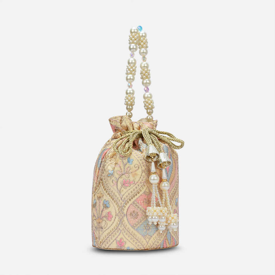 Lavie Women's Sara Structured Potli Bags For Ladies & Girls | Pouche Festive Seasons & Wedding | Medium | Beige