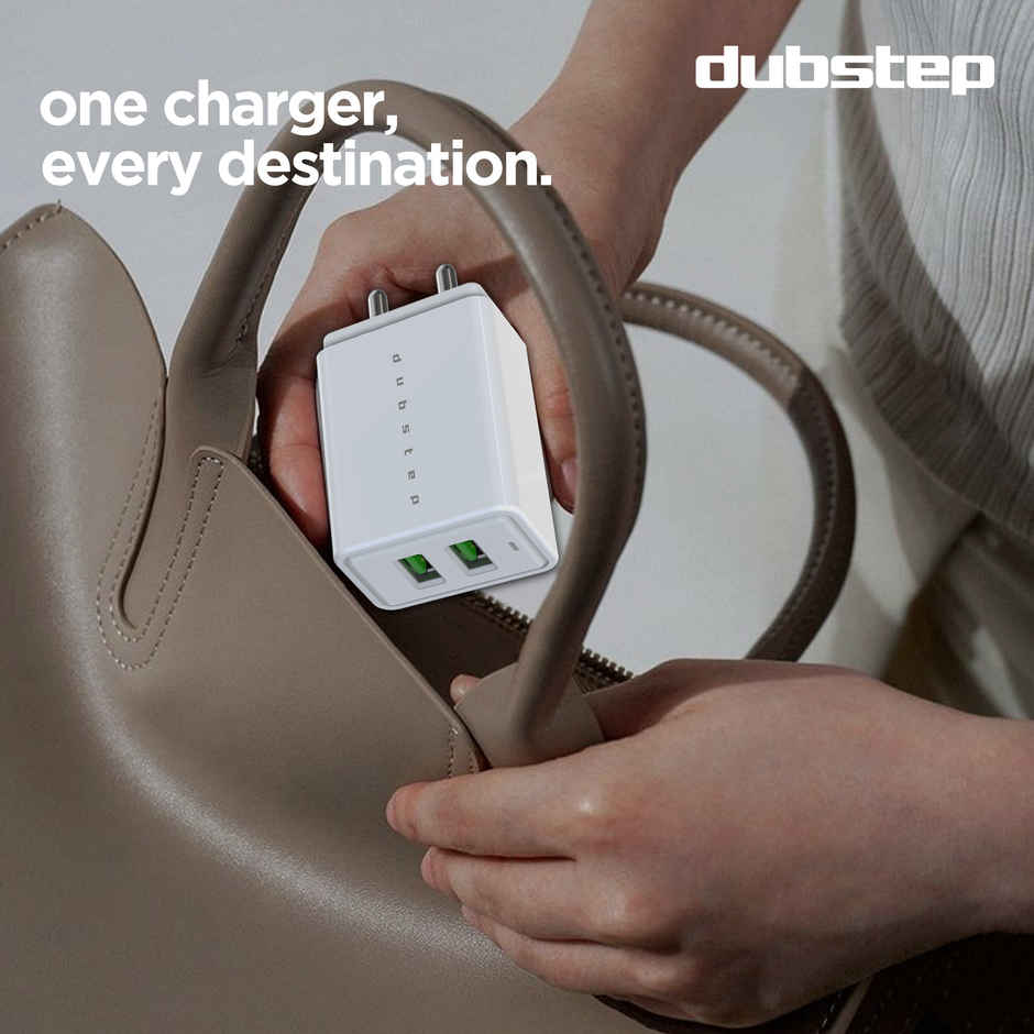 Dubstep Sprint 16W 3.1A Dual USB Port Superfast Charger Adapter (with Cable USB A To Micro USB) - White