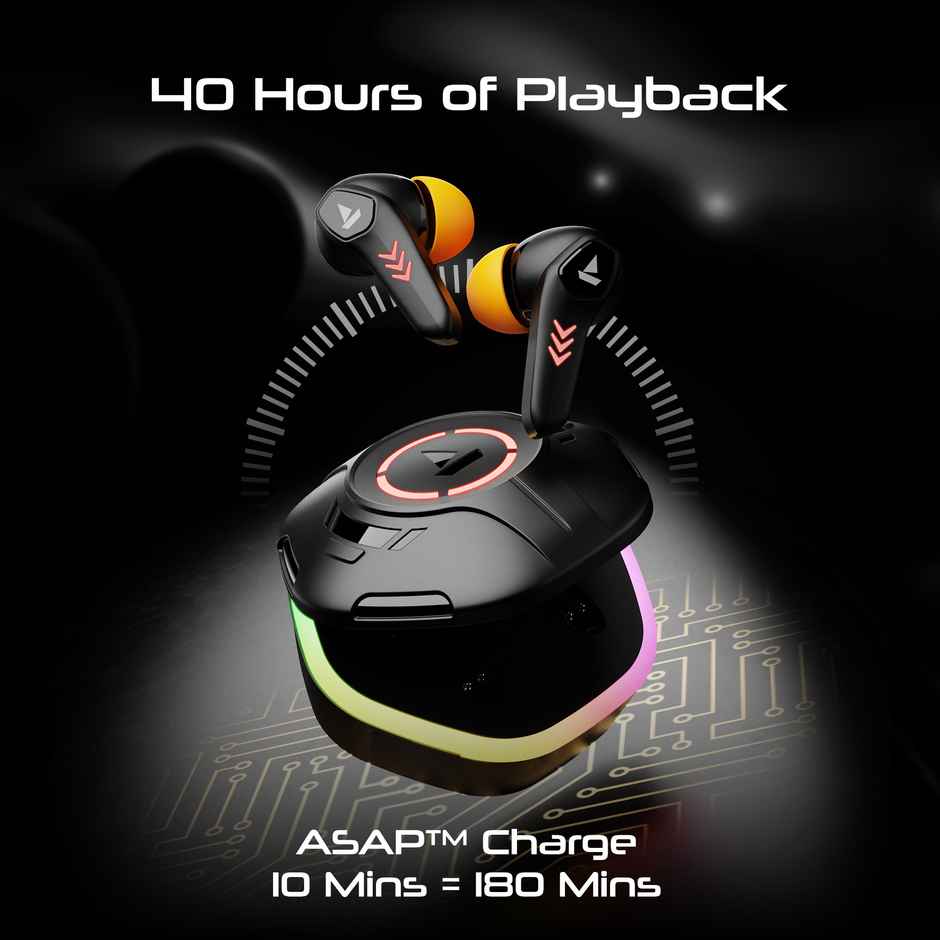 boAt Immortal 170 TWS Earbuds for Gaming with 40H Playtime, BEAST Mode & RGB LEDs - Black Sabre